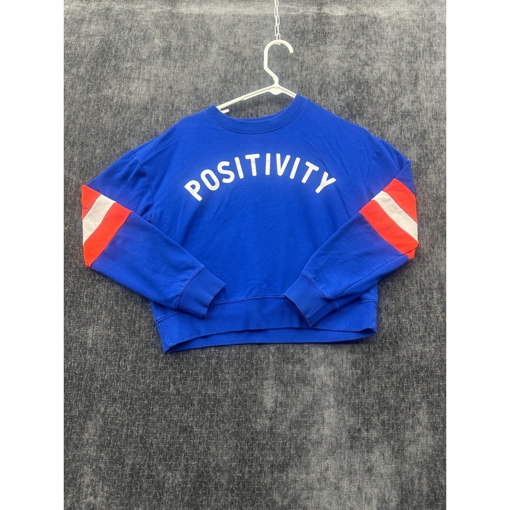 Arizona Jean Co Cropped Sweatshirt Womens XS Blue Positivity Striped Stretch